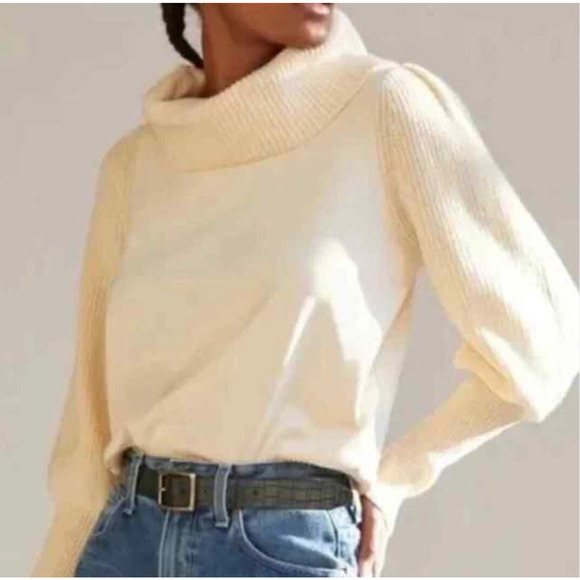 Dolan by Anthropologie Balloon Sleeve Cowl Neck Knit Sweater Cream Women's Small - Picture 1 of 6